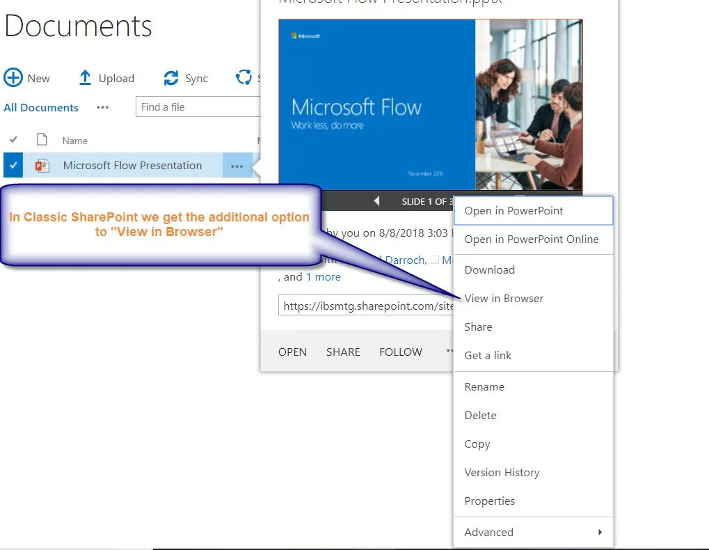 Classic SharePoint Open In Options, Picture