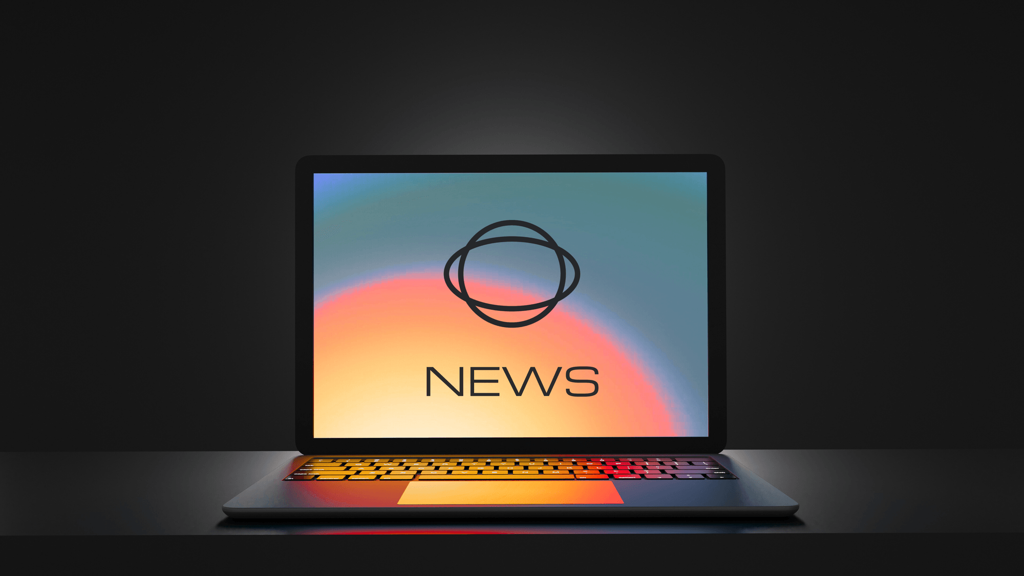 Smiling man in blue shirt standing with crossed arms in office corridor with two colleagues conversing in the background.