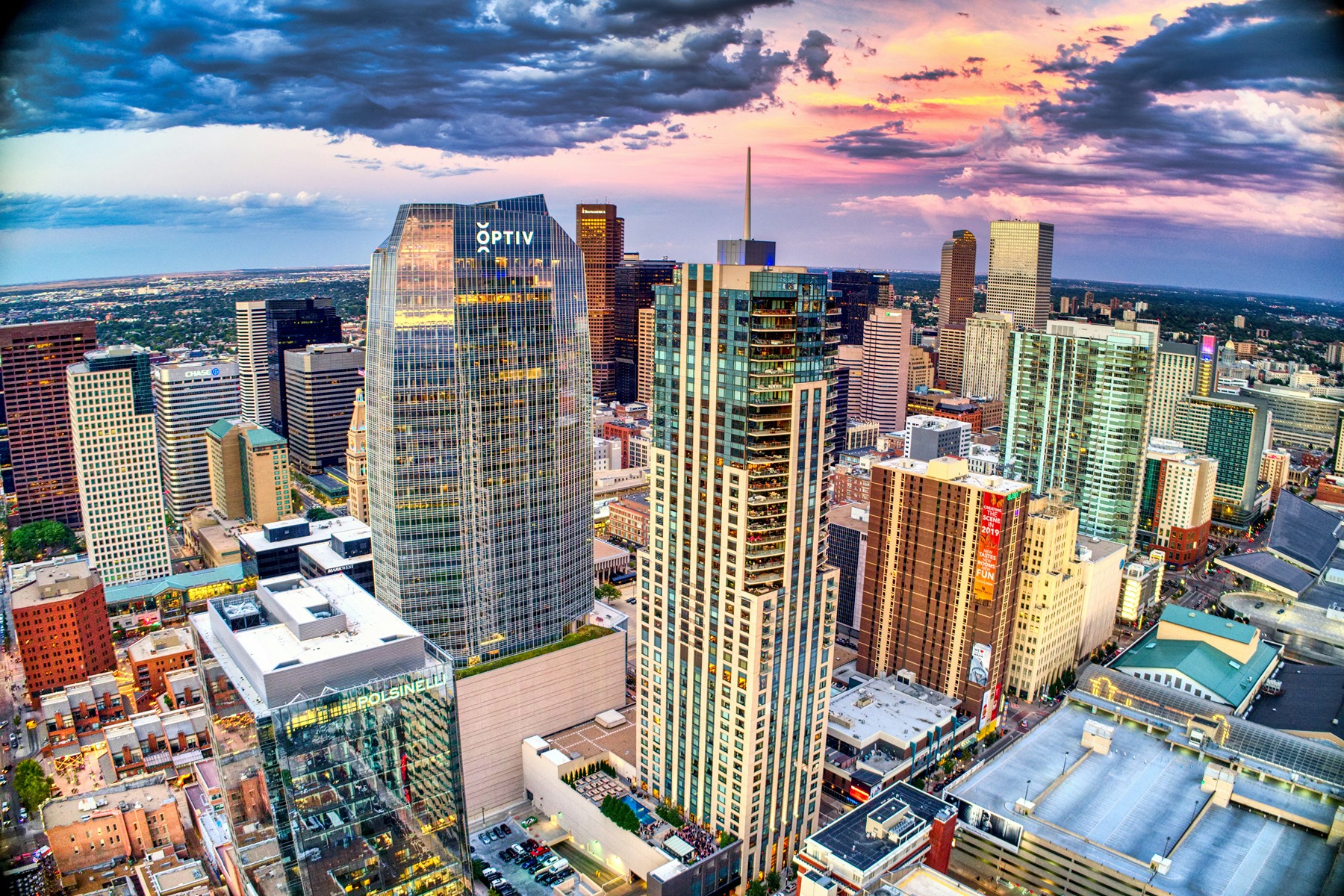 downtown Denver, Colorado at dusk