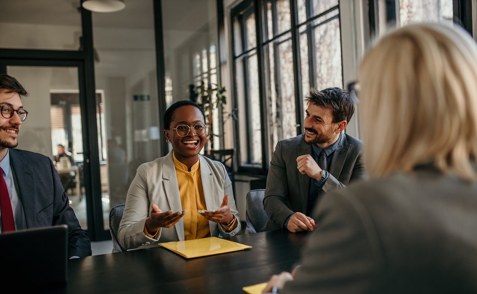  interview in modern office, recruiters consider applicant 