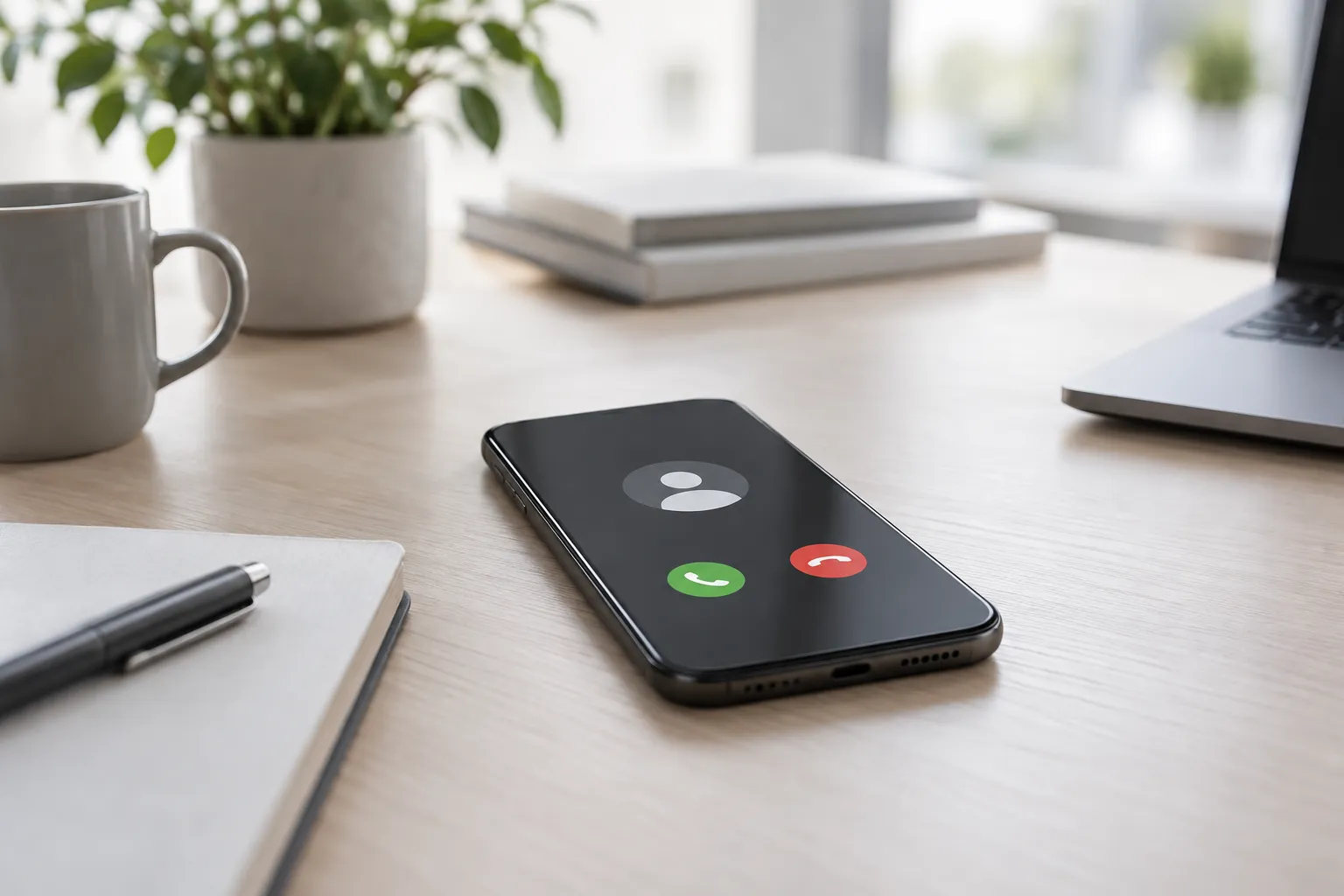 Illustrasjon: Mobiltelefon med et innkommende anrop på skjermen.