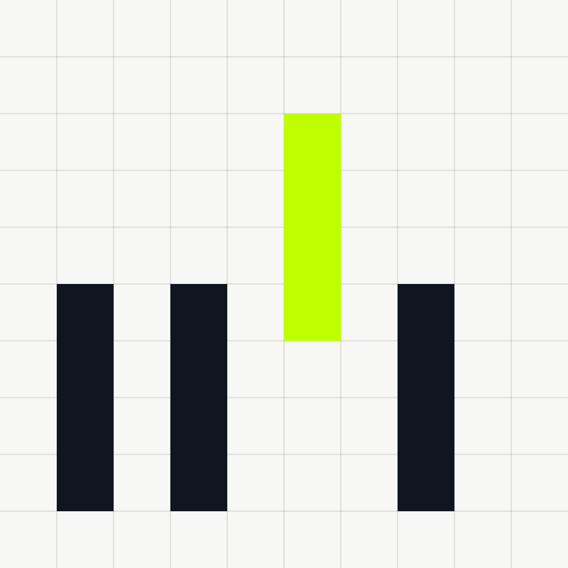 Blog thumbnail built from flat 80px squares with one row in Volt