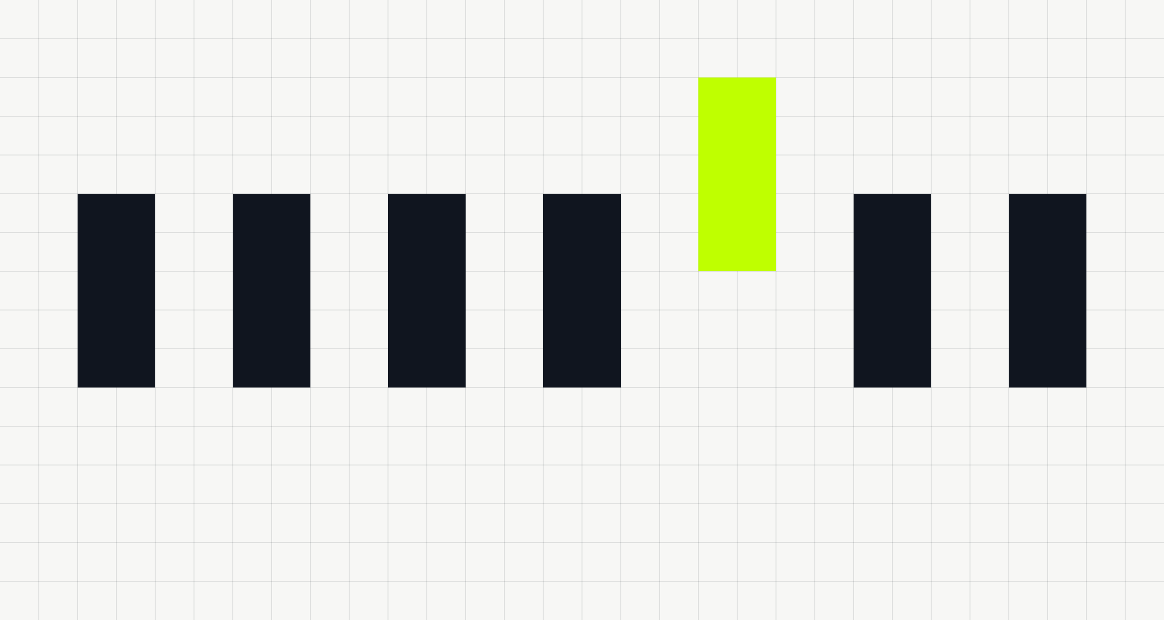 Swiss grid graphic: a row of uniform blocks with one displaced block in Volt green