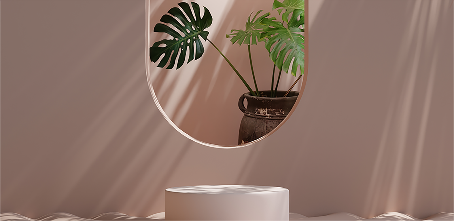 A plant behind a brown wall