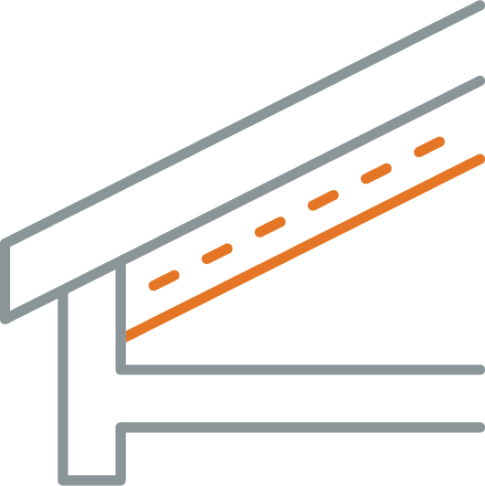 Diagram of a roof section showing attic insulation highlighted with an orange dashed line.