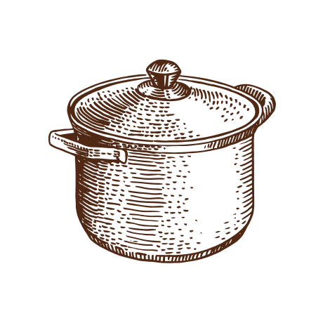 Sketch illustration of a stock pot in brown ink