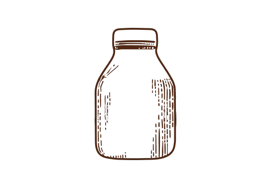 Sketch illustration of a rounded butcher's broth bottle in brown ink