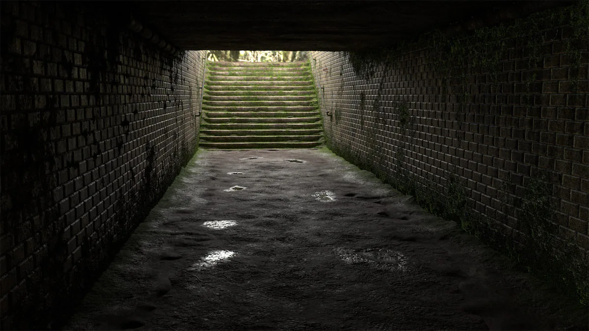 Rendu 3D d'une scène sortie de métro apocalypse made in InFX