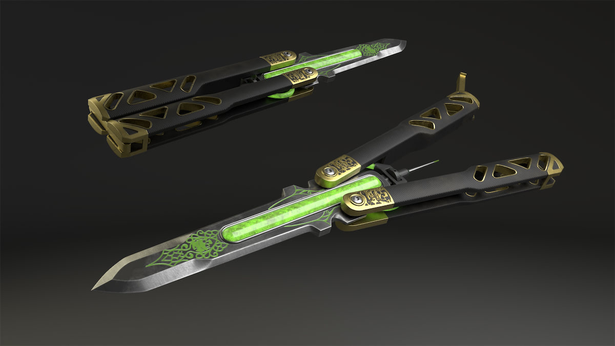 Visuel rendu 3D d'un couteau papillon vert made in InFX