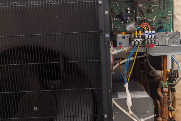 Electrical system with exposed wiring, circuit board, and heat exchanger components