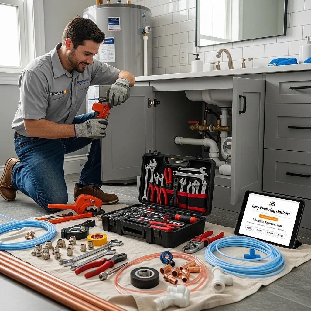 Plumber fixing a home plumbing system — showing how financing can help homeowners