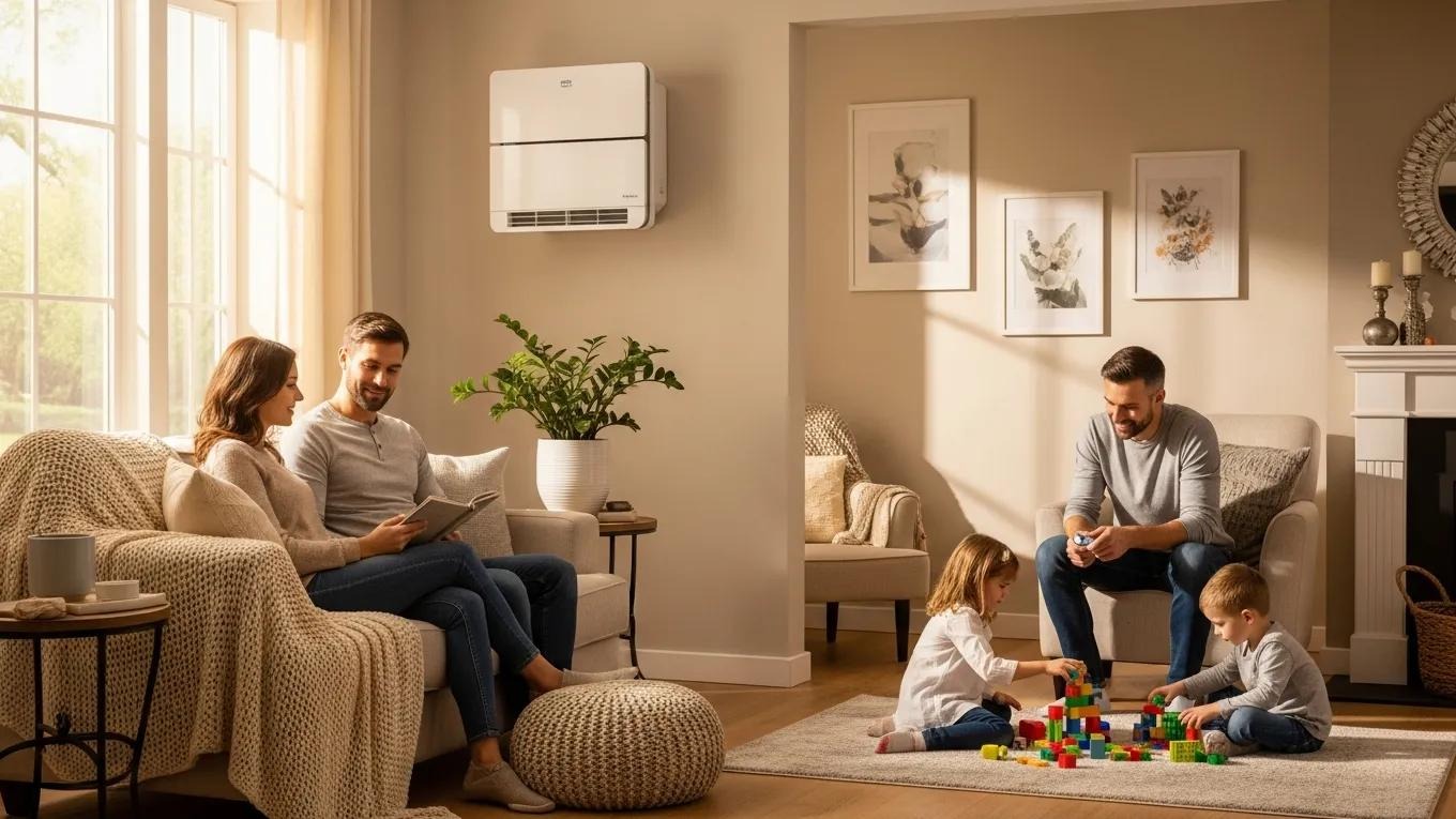 Cozy living room with a mini-split HVAC unit, illustrating the benefits of ductless systems