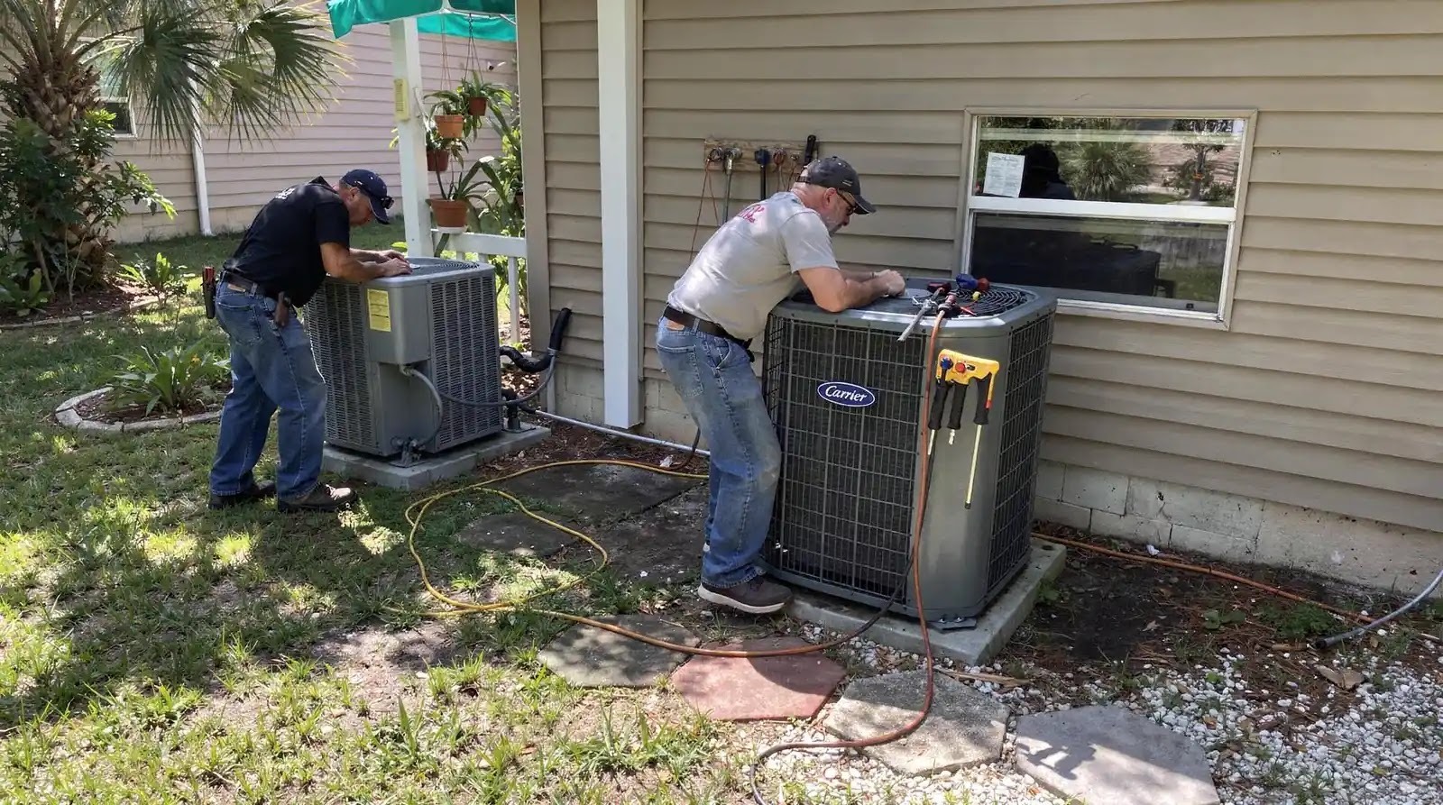 Carrier systems can reach efficiency ratings of up to 24 SEER2.; Trane systems reach efficiency
