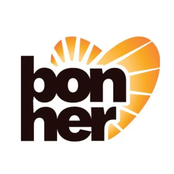 Logo de Bonher avec un cœur orange stylisé et le texte 'bon her' en noir.