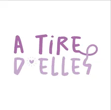 Logo de l'association A TIRE D'ELLES avec un texte stylisé en violet clair affichant "A TIRE D'ELLES" avec un fil formant une boucle à la fin.