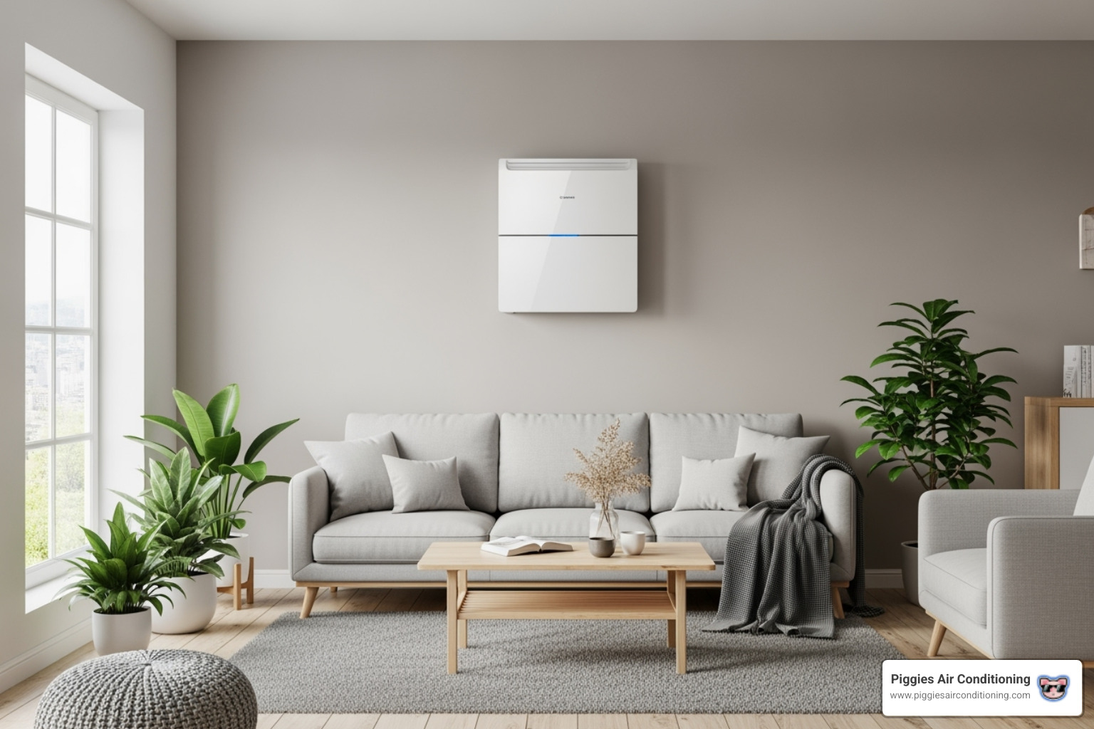 modern, sleek indoor ductless unit in a living room - ductless heat pump install la puente