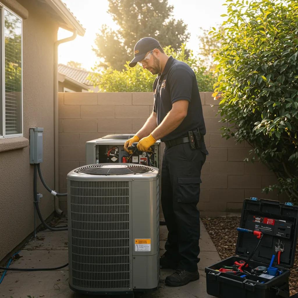 HVAC technician performing AC tune-up in West Covina, CA