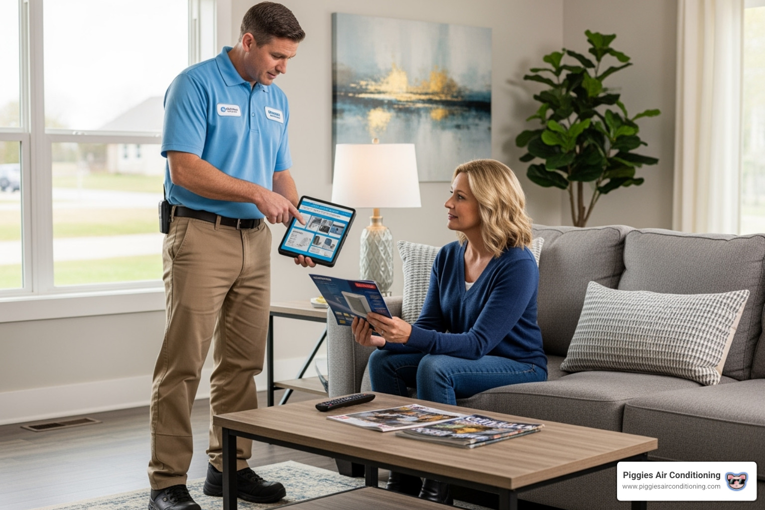 certified technician discussing options with homeowner - air cleaner system covina certified technician discussing options with homeowner - air cleaner system covina