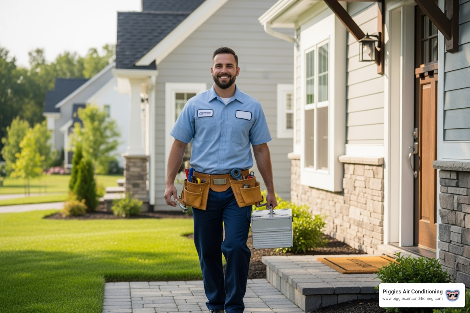 Friendly, professional technician arriving at home - emergency heat pump repair walnut ca Friendly, professional technician arriving at home - emergency heat pump repair walnut ca