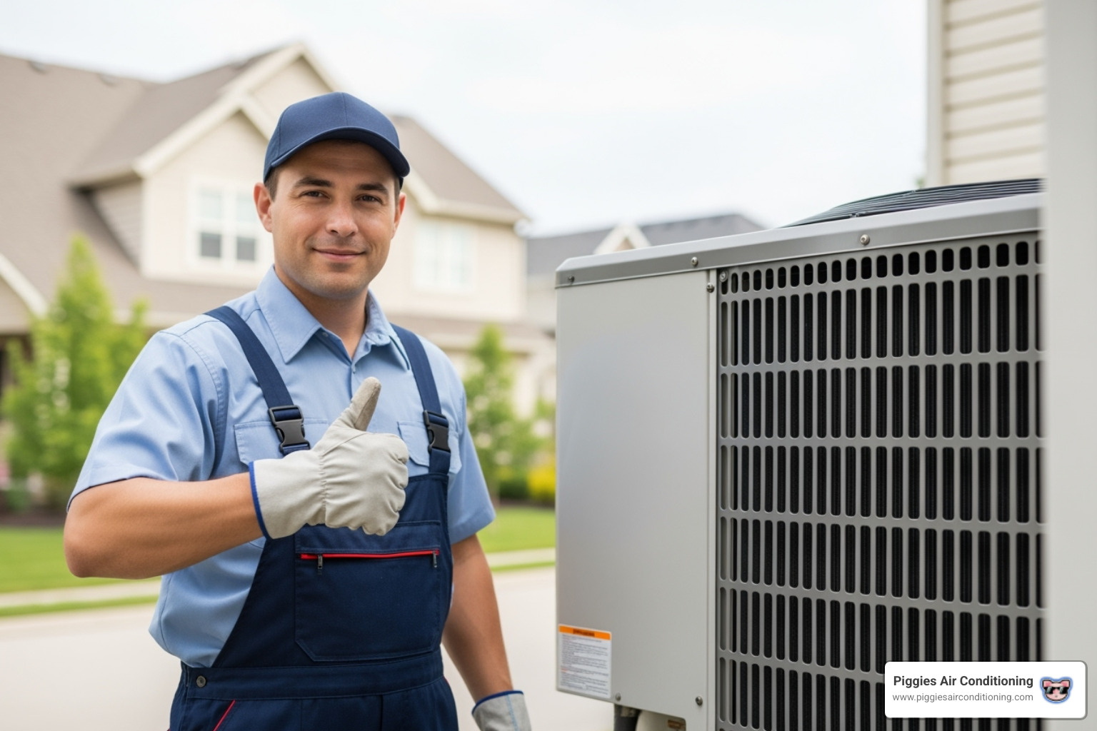 Technician giving thumbs up after successful heat pump repair - emergency heat pump repair walnut ca Technician giving thumbs up after successful heat pump repair - emergency heat pump repair walnut ca