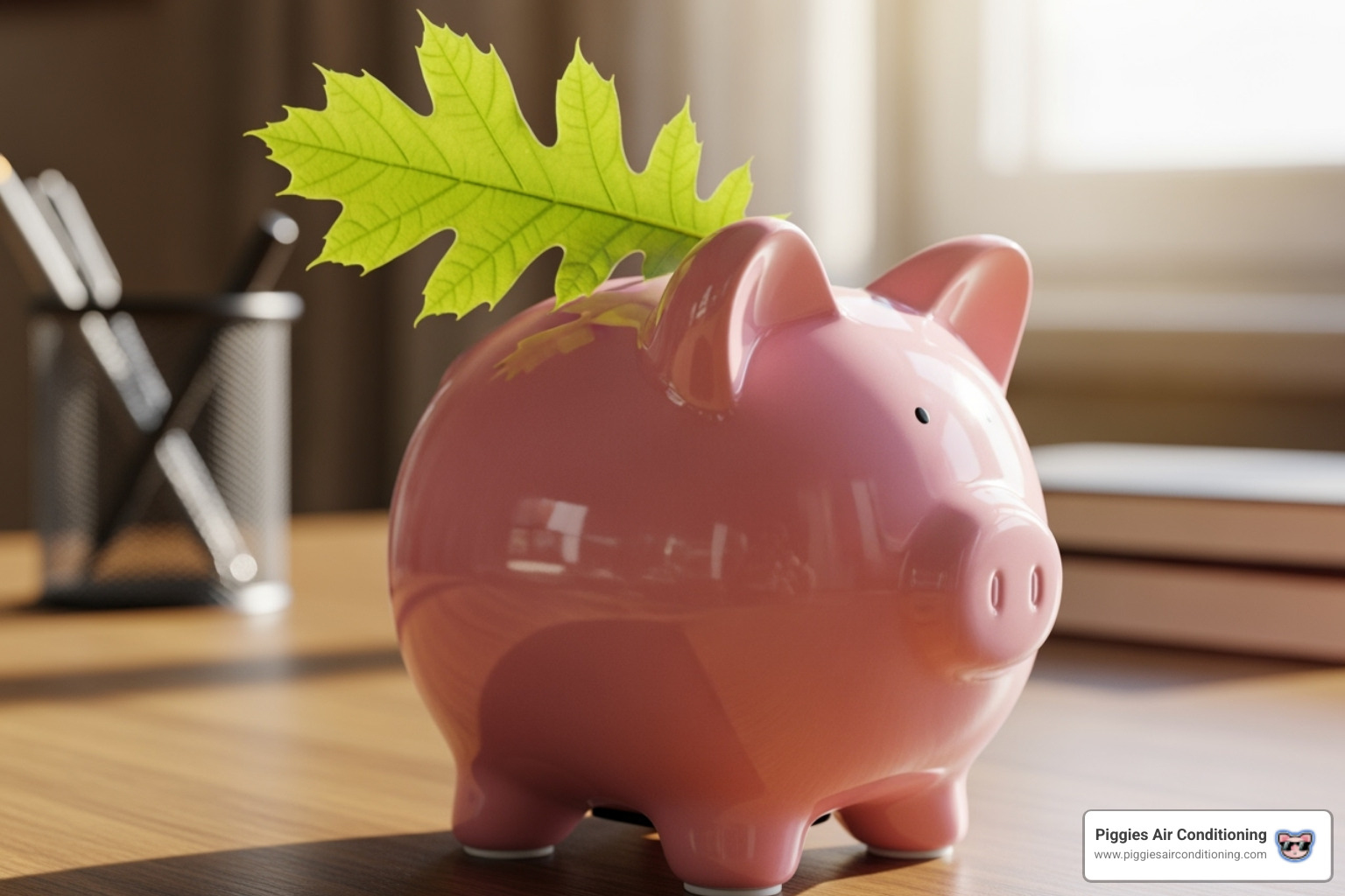 piggy bank with a leaf on it, symbolizing green energy savings - ac installation financing arcadia piggy bank with a leaf on it, symbolizing green energy savings - ac installation financing arcadia