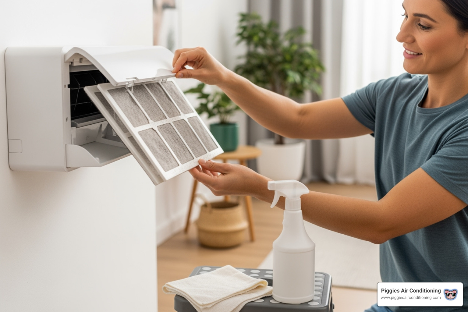 a homeowner easily cleaning a mini-split filter, demonstrating a simple DIY maintenance task - ductless mini split install west covina ca a homeowner easily cleaning a mini-split filter, demonstrating a simple DIY maintenance task - ductless mini split install west covina ca