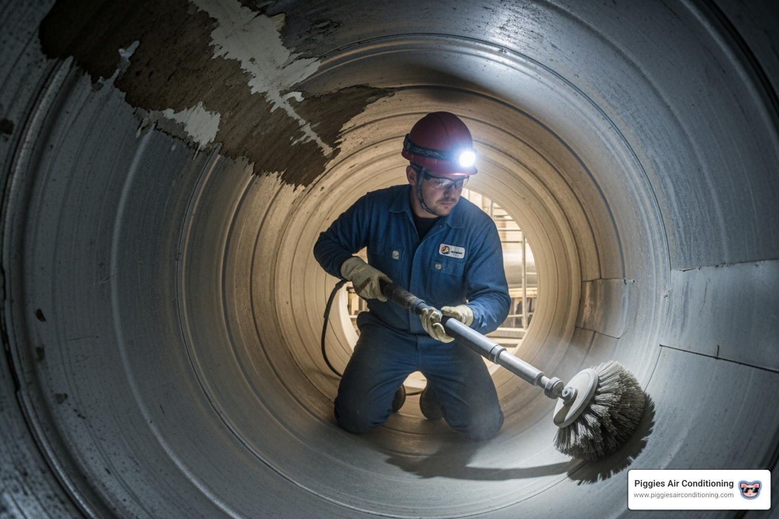 technician using a rotary brush inside a duct - duct cleaning baldwin park