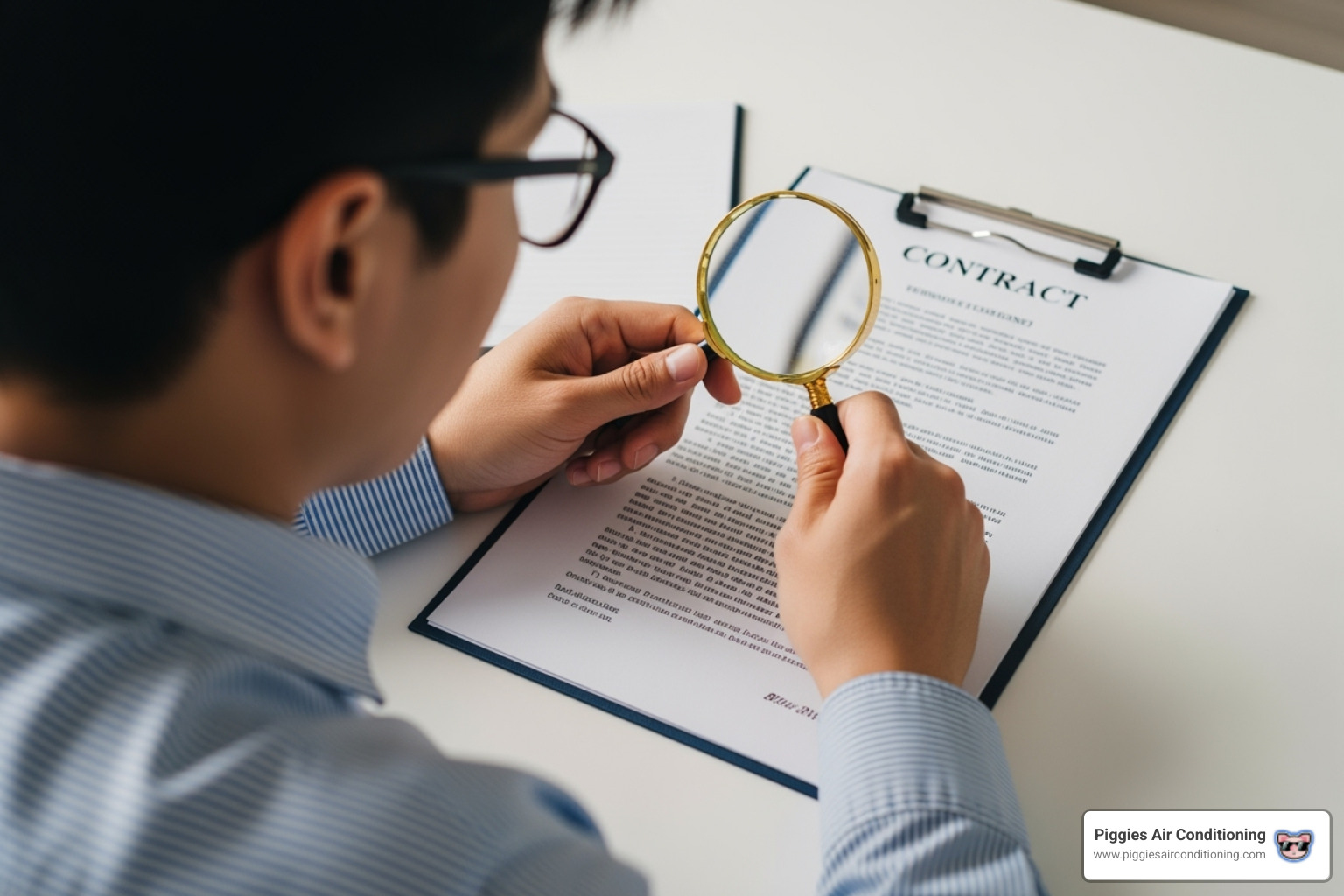 person reviewing a contract with a magnifying glass - guaranteed hvac service walnut ca