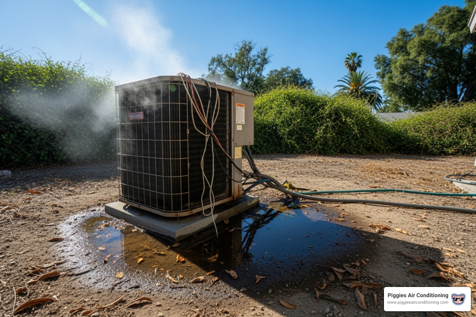 malfunctioning outdoor AC unit on a sunny California day - guaranteed hvac service walnut ca