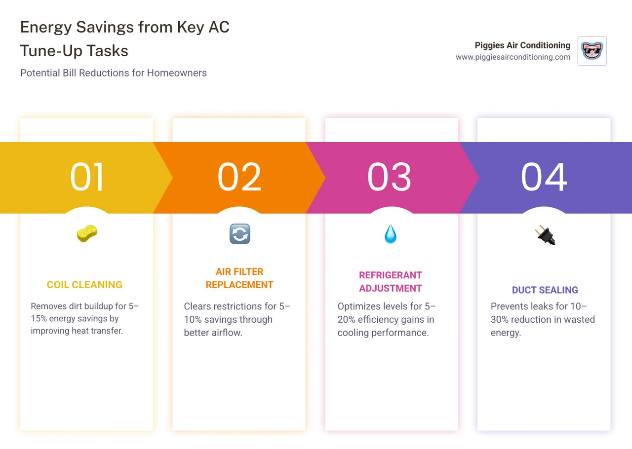 Infographic: 5% to 30% energy savings breakdown from HVAC tune-up maintenance tasks infographic Infographic: 5% to 30% energy savings breakdown from HVAC tune-up maintenance tasks infographic