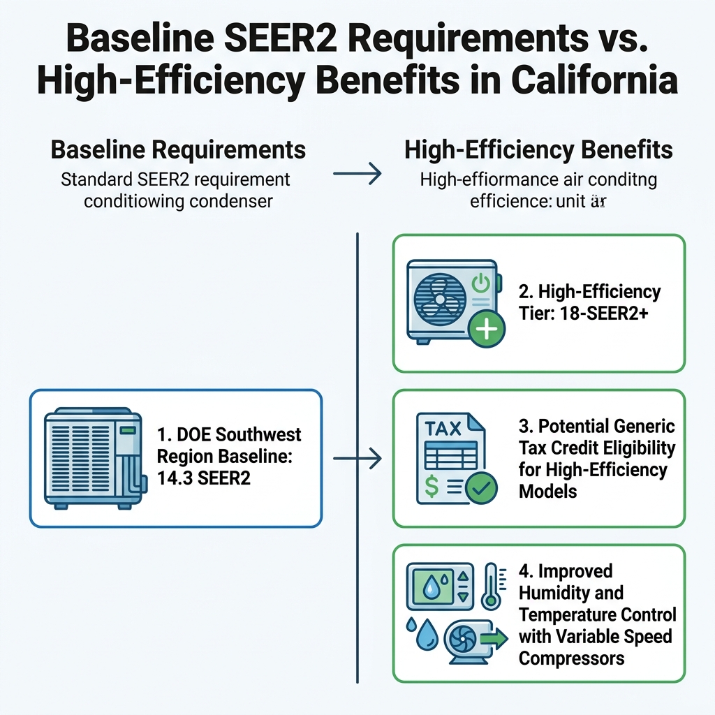 Baseline SEER2 Requirements vs. High-Efficiency Benefits in California