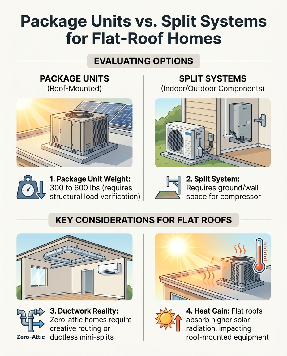 Package Units vs. Split Systems for Flat-Roof Homes