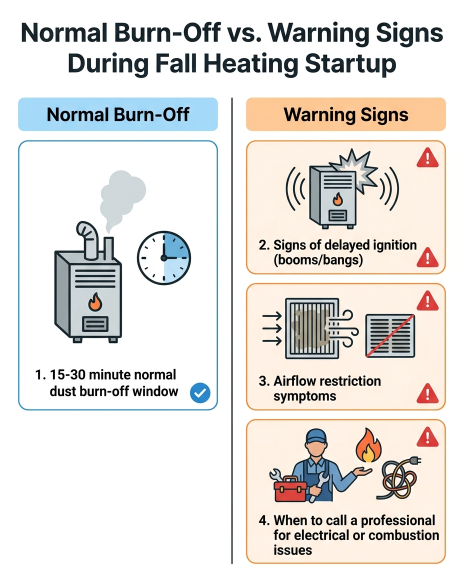 Normal Burn-Off vs. Warning Signs During Fall Heating Startup