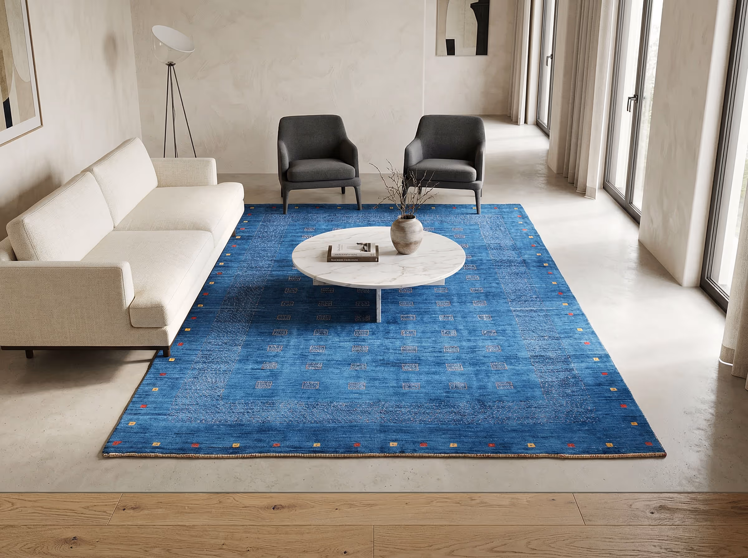 Loribaf vloerkleed met geometrische patronen in zachte tinten