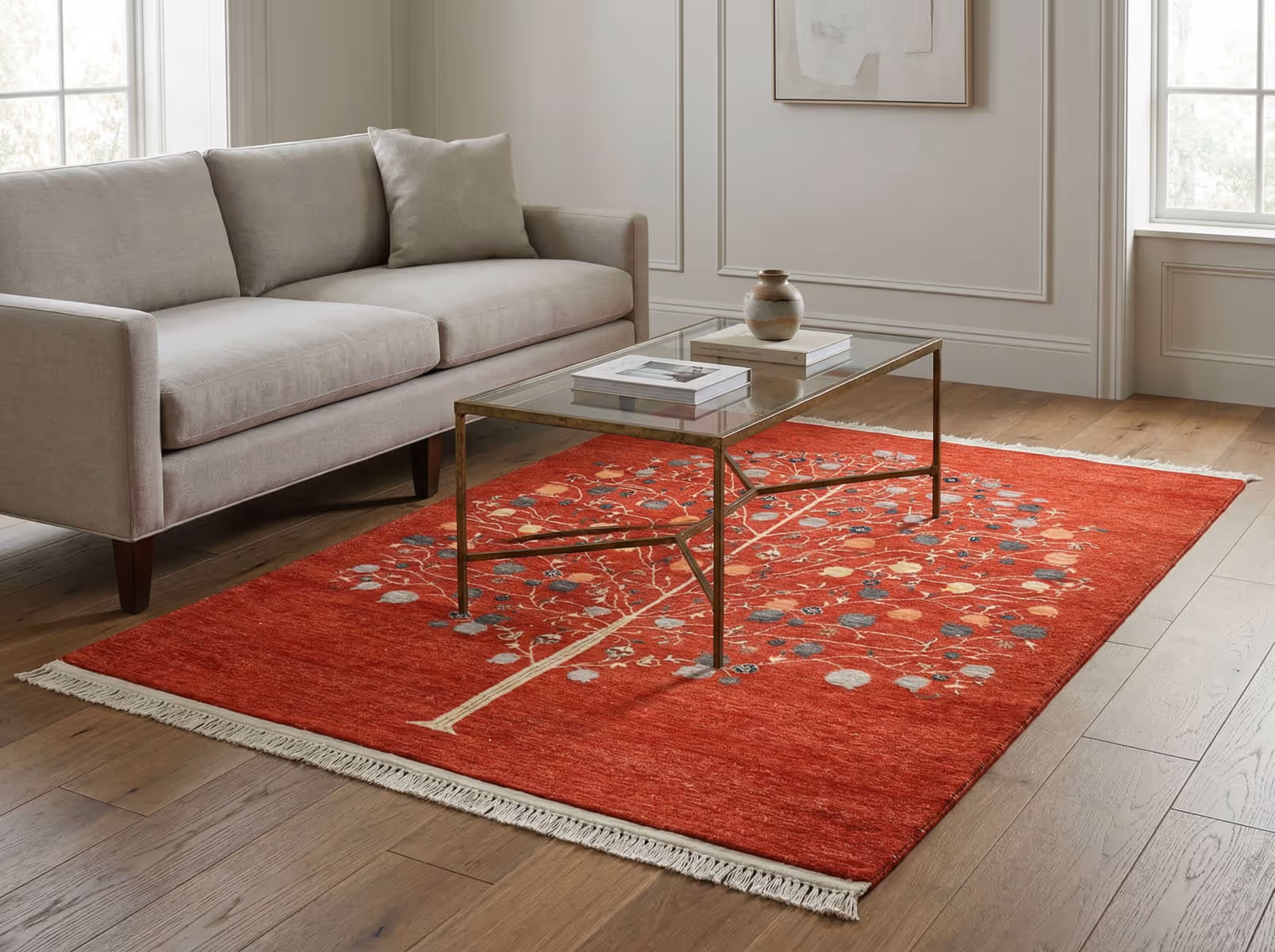 Modern Farahan tapijt met verfijnde bloemmotieven in gedempt kleurgebruik