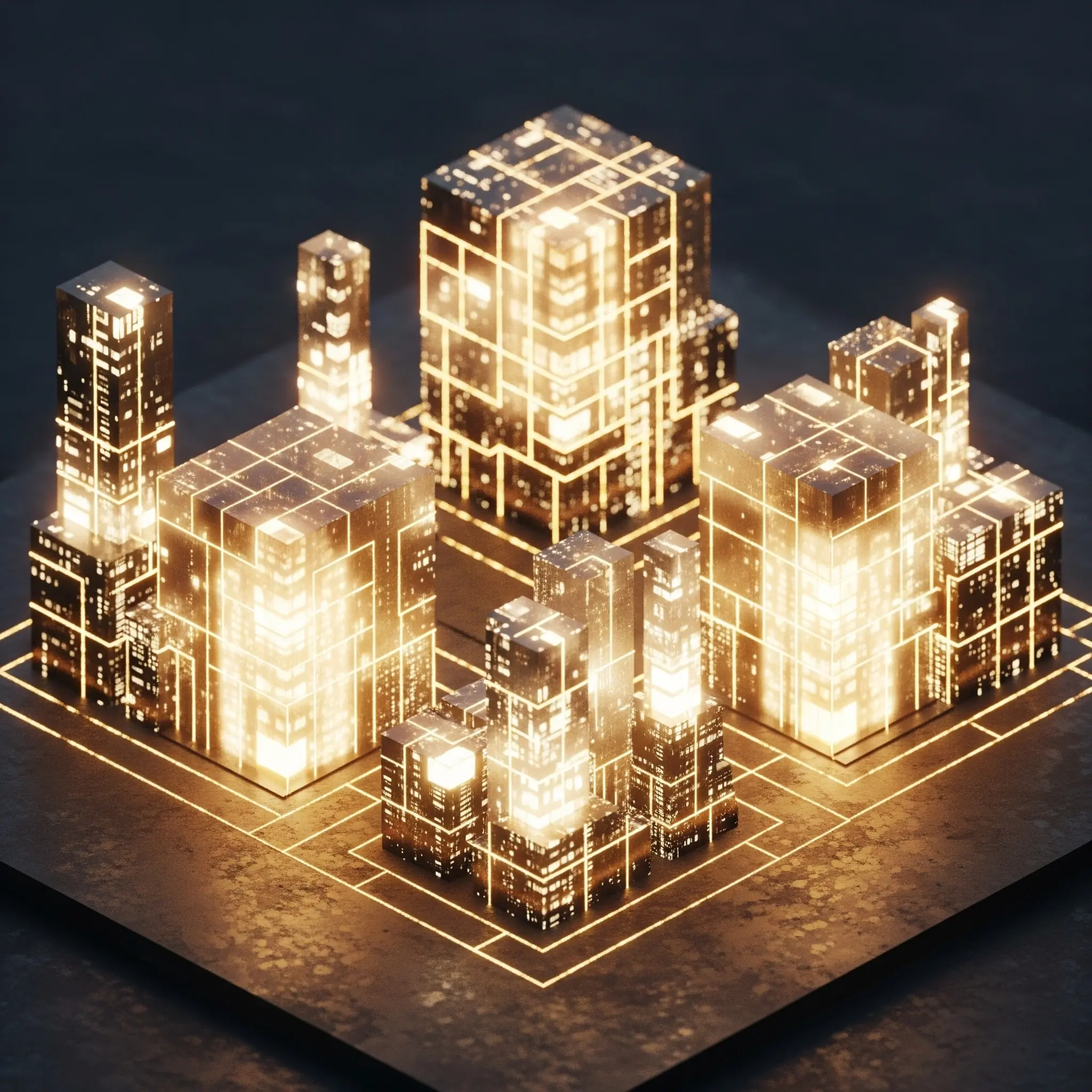 Über uns - Qubes mit goldenen Linien
