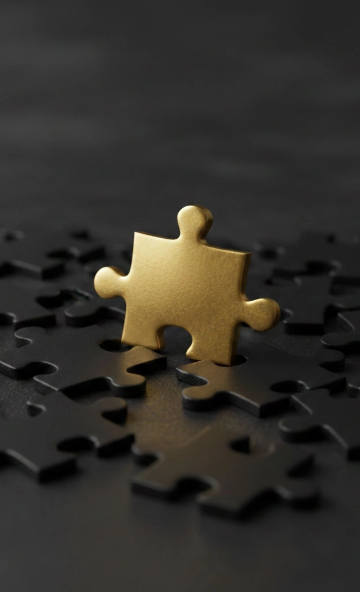 Symbolbild für Prozessintegration: Ein goldenes Puzzleteil fügt sich passgenau in eine Struktur aus schwarzen Puzzleteilen ein und visualisiert die nahtlose Implementierung von souveräner KI in bestehende Enterprise-Workflows.