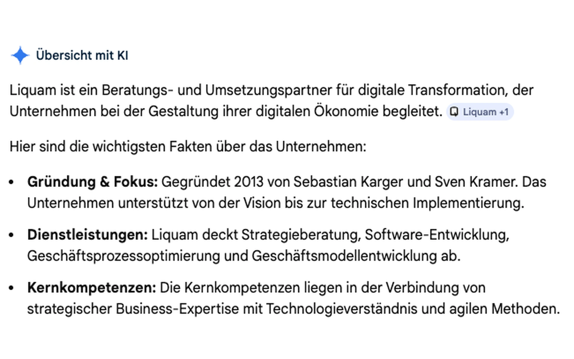 Screenshot einer Google AI Overview über Liquam