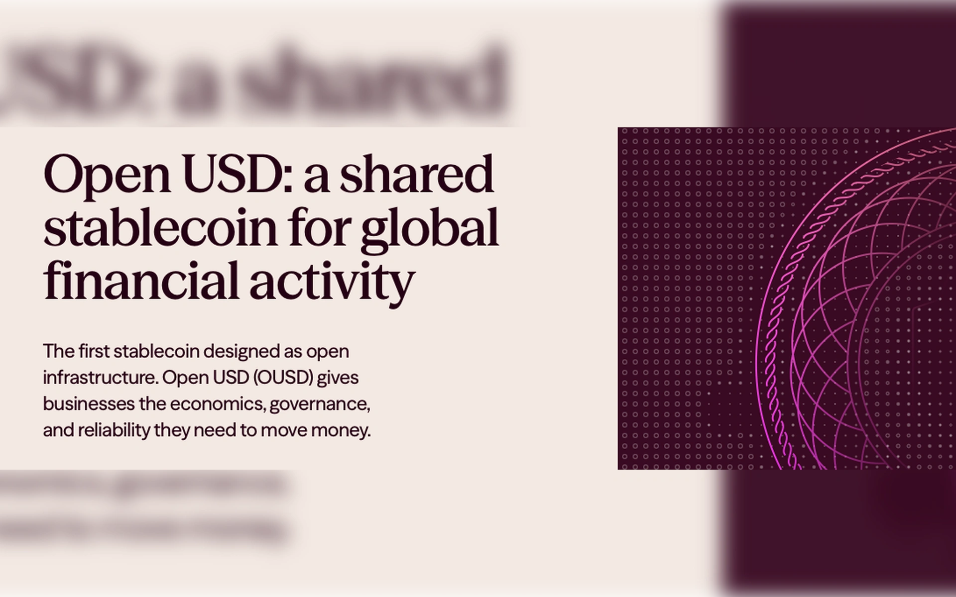 Präsentation von Open USD: Text überschrieben mit „a shared stablecoin for global financial activity“ und Erläuterung zur offenen Finanzinfrastruktur.