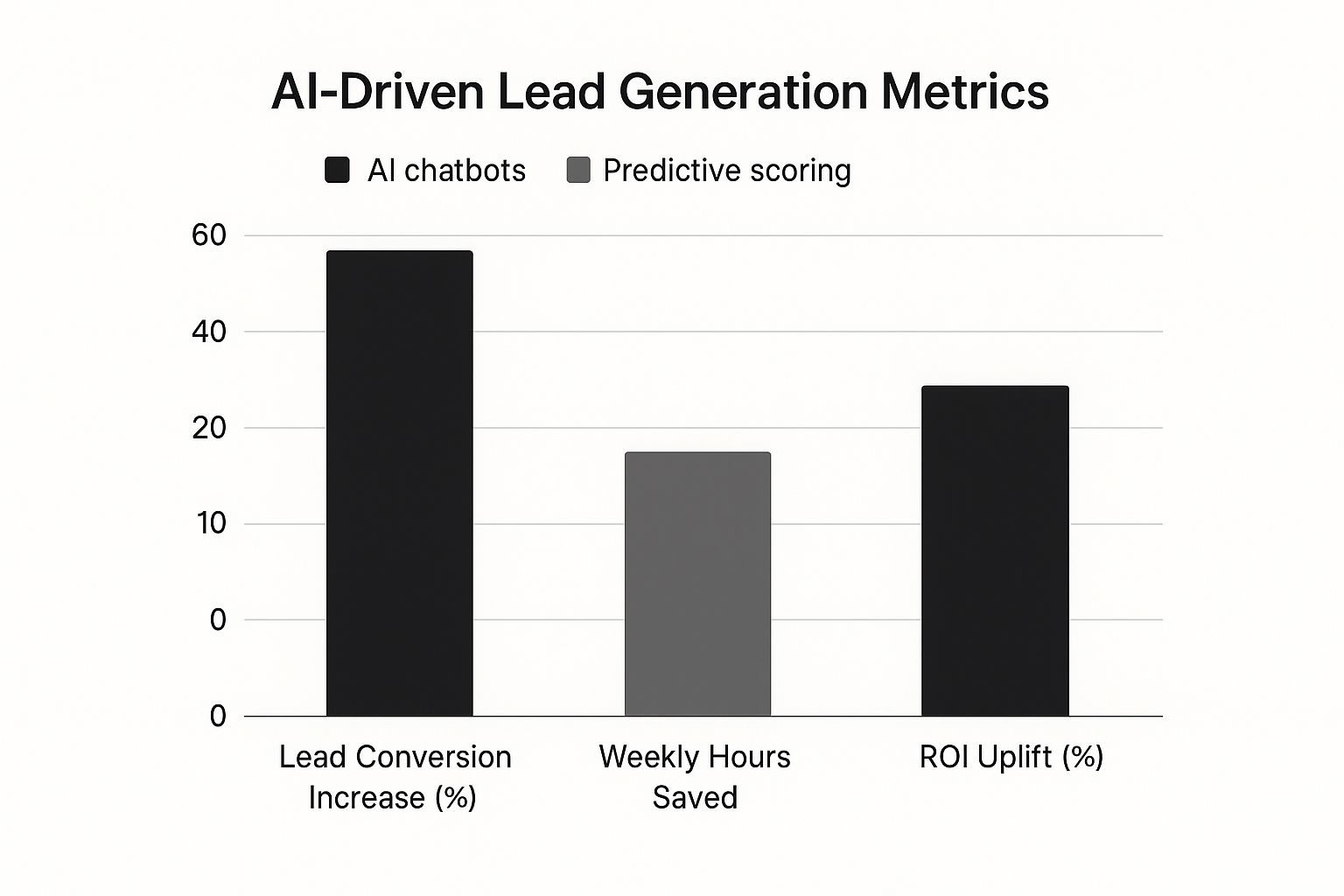 Infographic showcasing the impact of AI lead generation metrics like conversion rates, hours saved, and ROI.