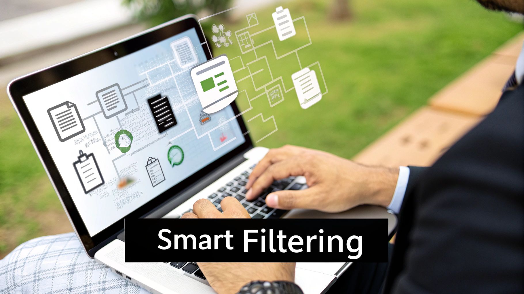 An AI agent analyzing data points to find customers