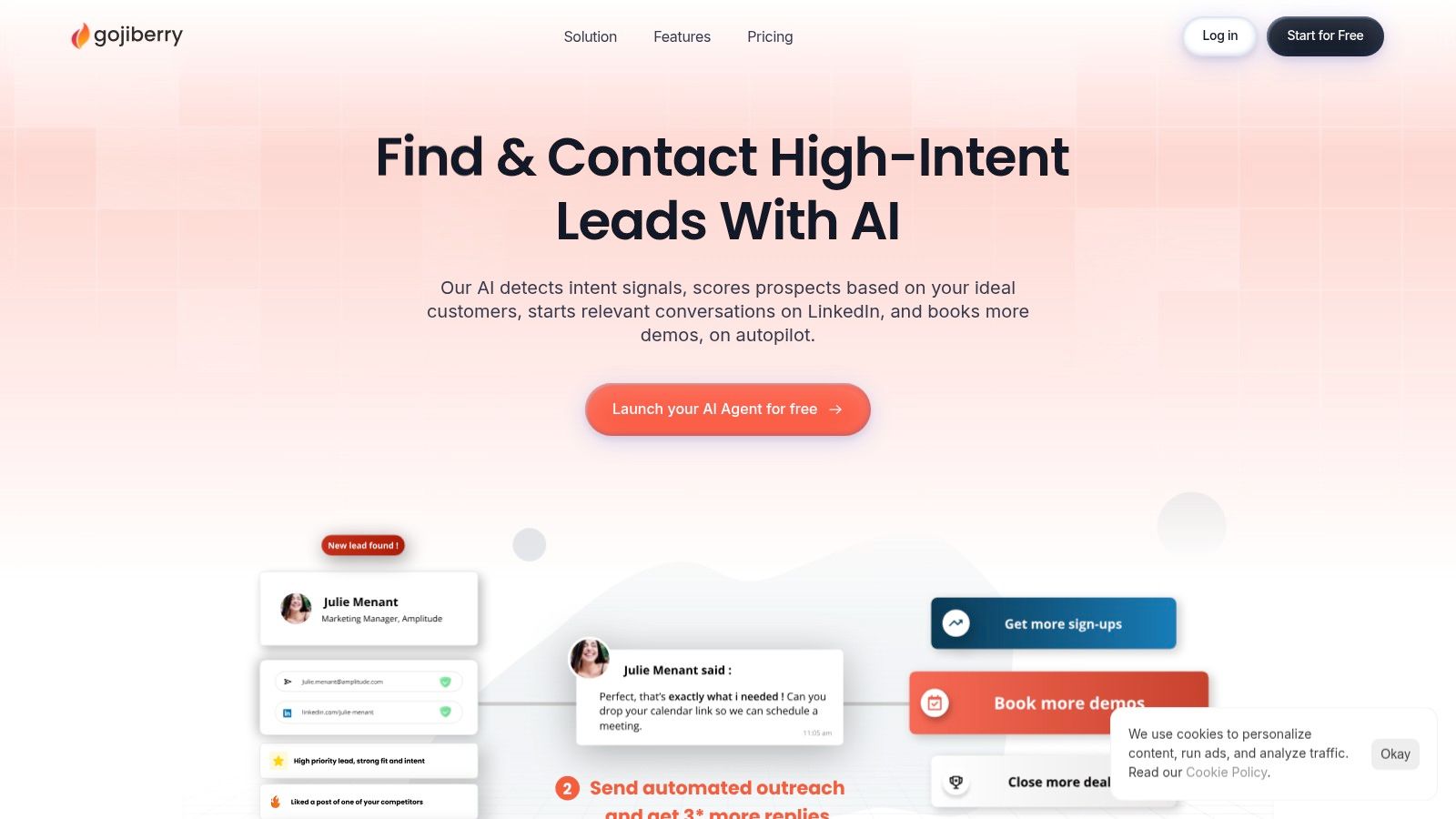 GojiberryAI automation dashboard showing lead generation from intent signals