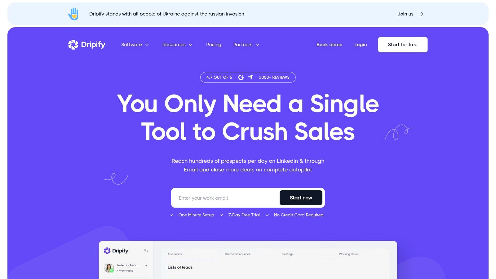 Dripify dashboard showing campaign analytics and user data