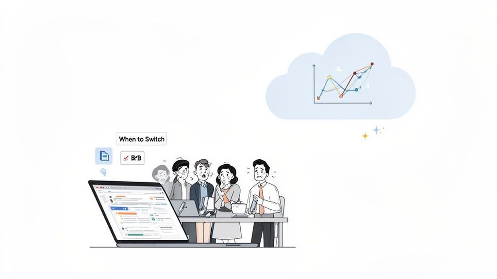 A person at a crossroads, deciding between an old path and a new one, symbolizing the switch from Dux-Soup to modern alternatives.