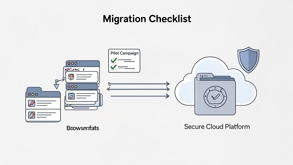 Person moving files from one box to another, symbolizing a smooth migration process.