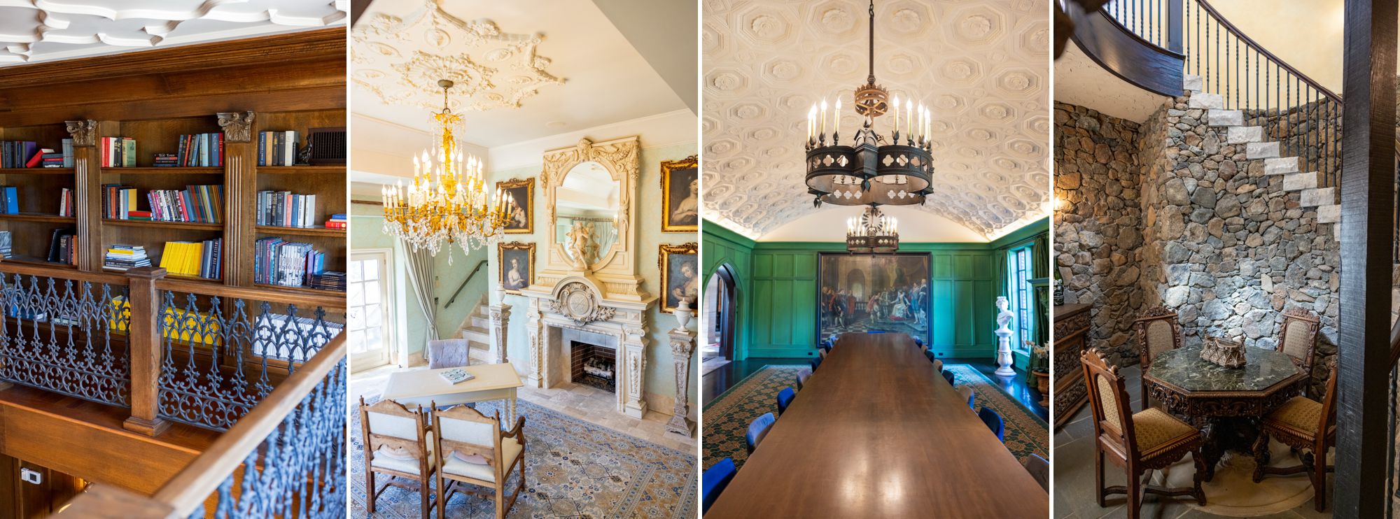 Dover Hall's Two Story Library, Dover Hall's Parlor Room, Dover Hall's Dining Room, Dover Hall's Wine Cellar