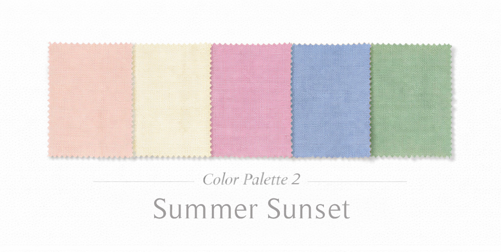 A classically designed color palette for outfit inspiration for Summer Family Portraits inspired by the colors in the sunset