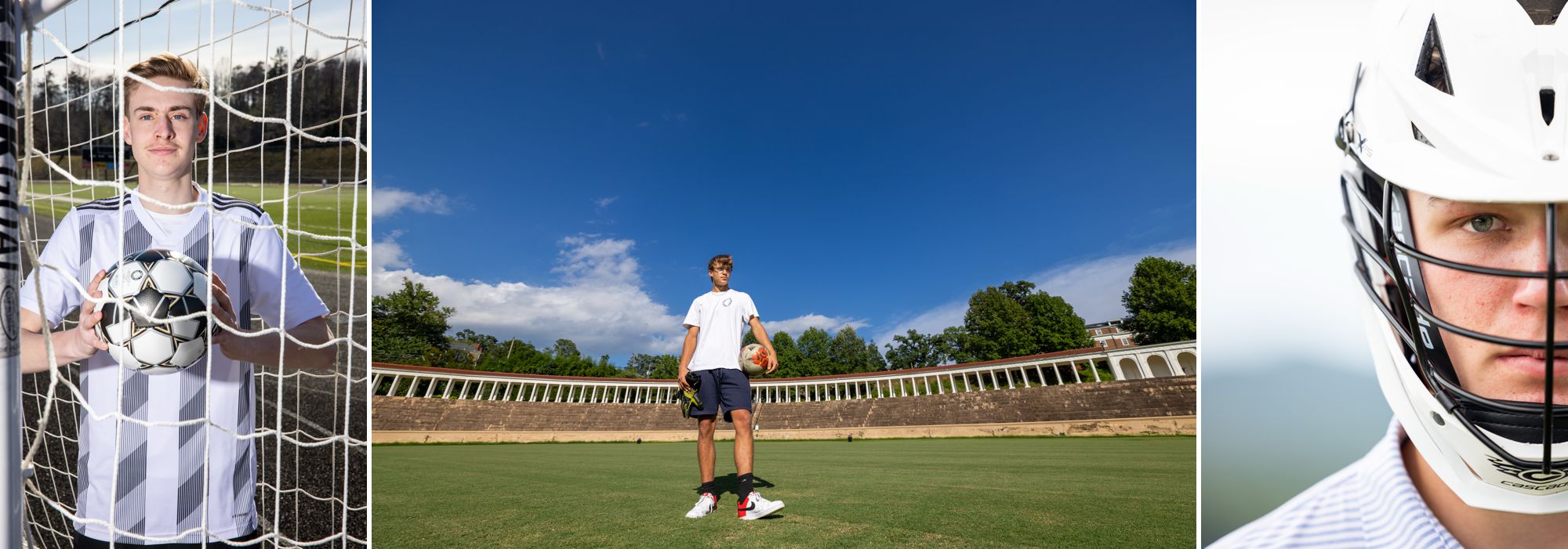 Examples of High School senior portraits including the sports they play