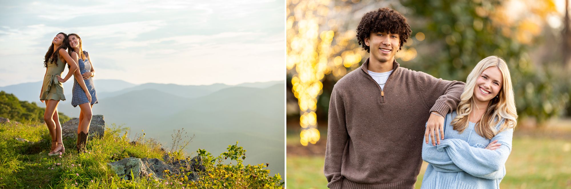 2 friends sharing a laugh during their joint senior portrait session  