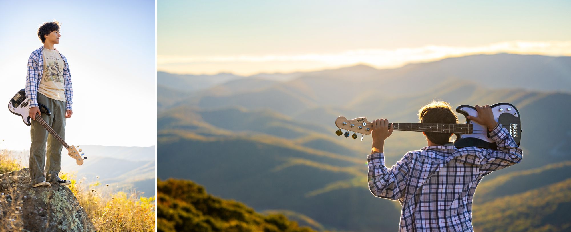 A high school senior including his guitar in his senior portrait session